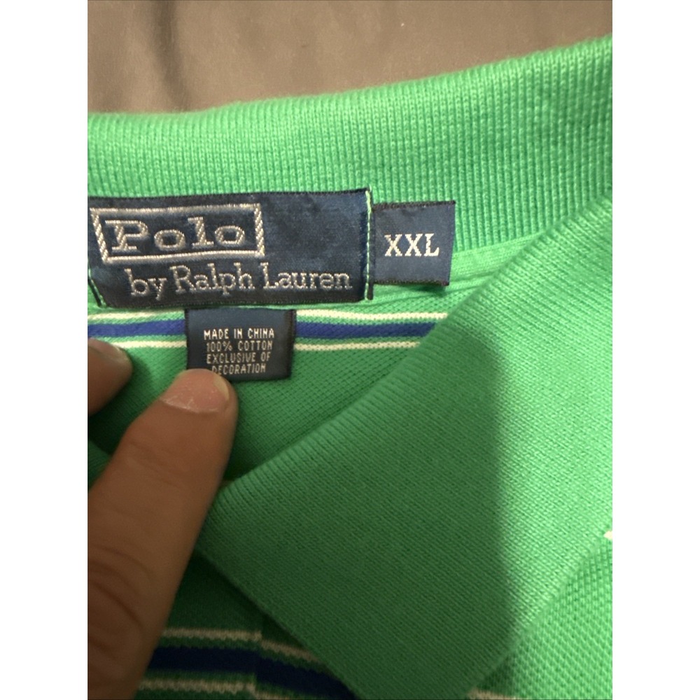 Polo Ralph Lauren Men XX-Large Green Blue Striped Polo Shirt Fit Pony Logo - Picture 4 of 5